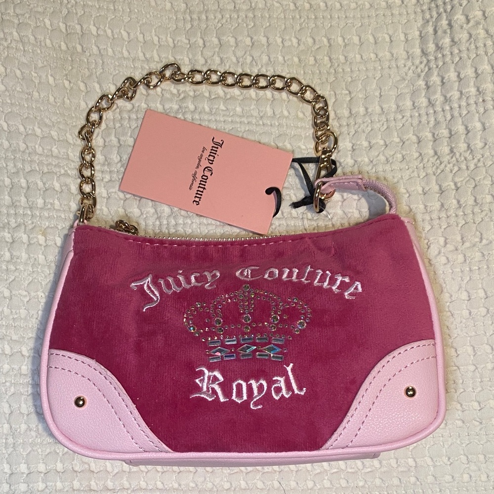 NWT Juicy Couture Hot Pink & Baby pink wristlet with Chain Strap & rhinestones 💞